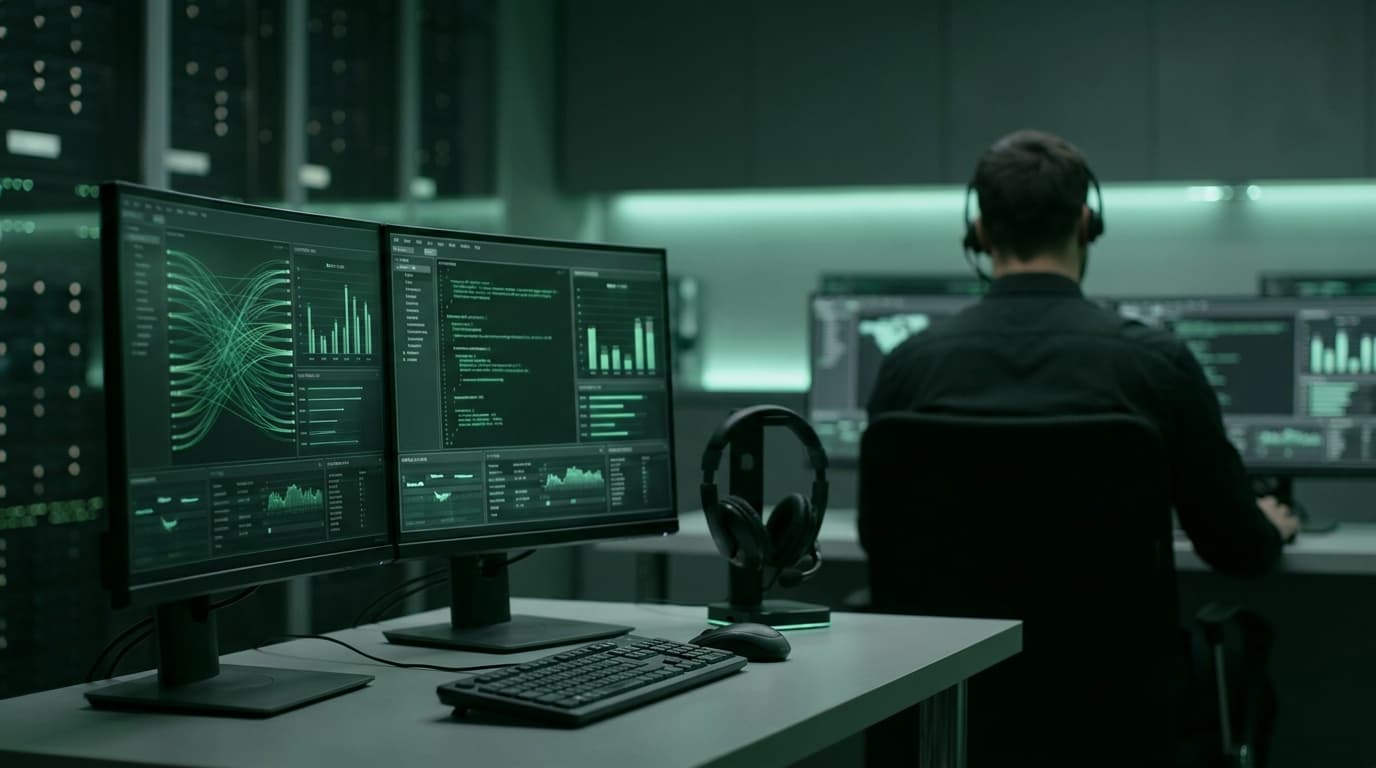 Managed IT help desk with monitors and headset